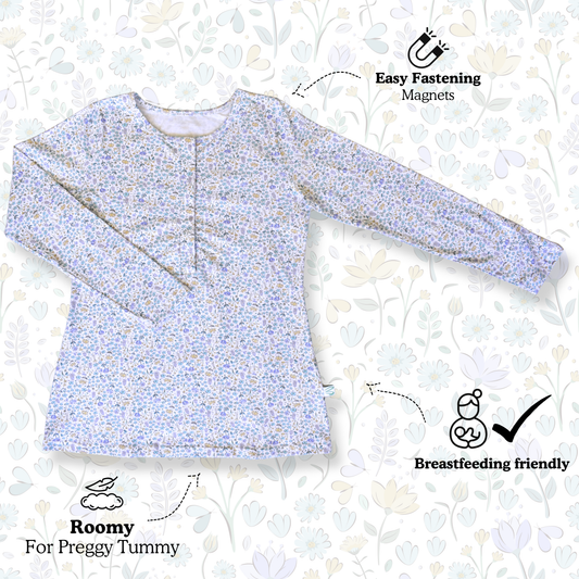 Blue Flowers - Nursing Sleepwear