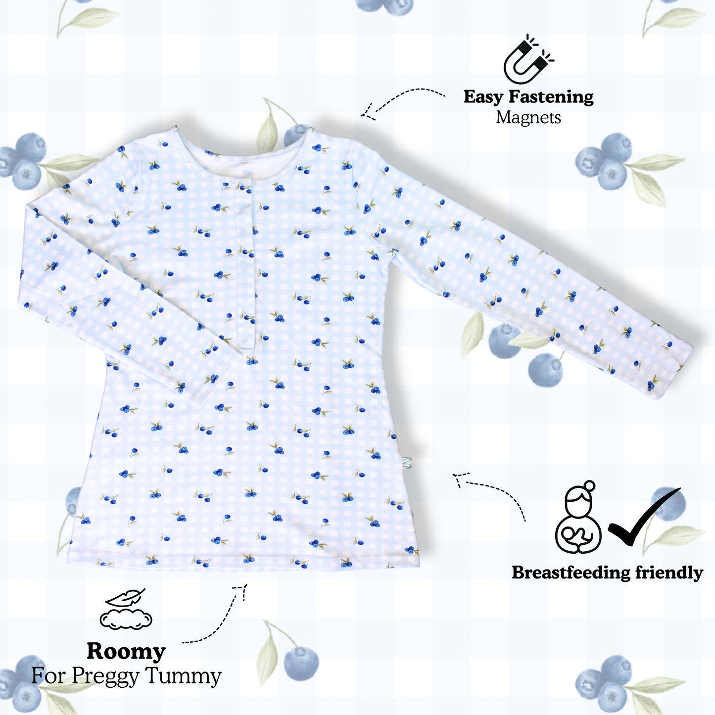 Gingham Blueberry - Nursing Sleepwear
