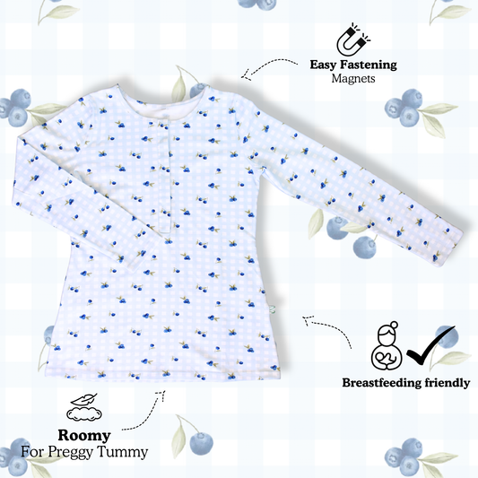 Gingham Blueberry - Nursing Sleepwear